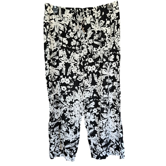 Christian Siriano New York Pants - Christian Siriano New York Womens 2X Black White Floral Wide Leg Pants NWT